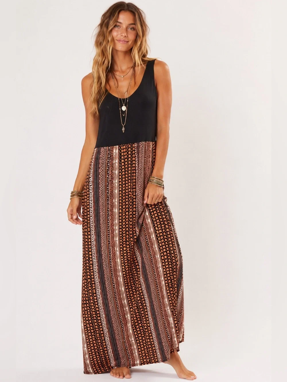 Rachel Zoe Sleeveless Tank Style Bohemian Maxi Dress With Pockets